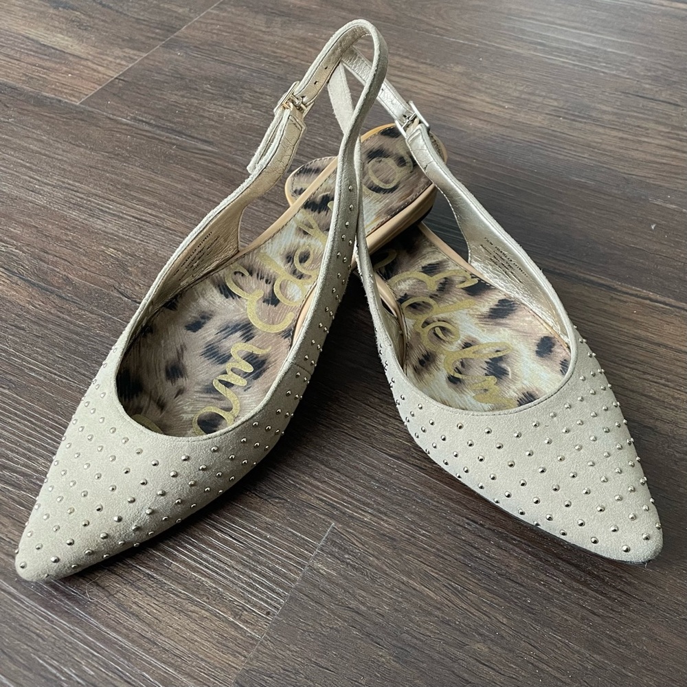 Sam Edelman Idahlia Leather Sling Back Studded Flats, Size 7.5